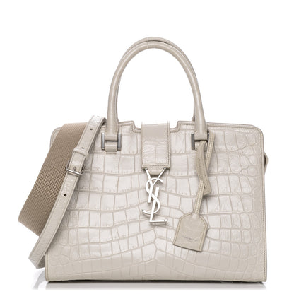 Saint Laurent Calfskin Crocodile Embossed Baby Monogram Cabas Gris Perle 1 of 11