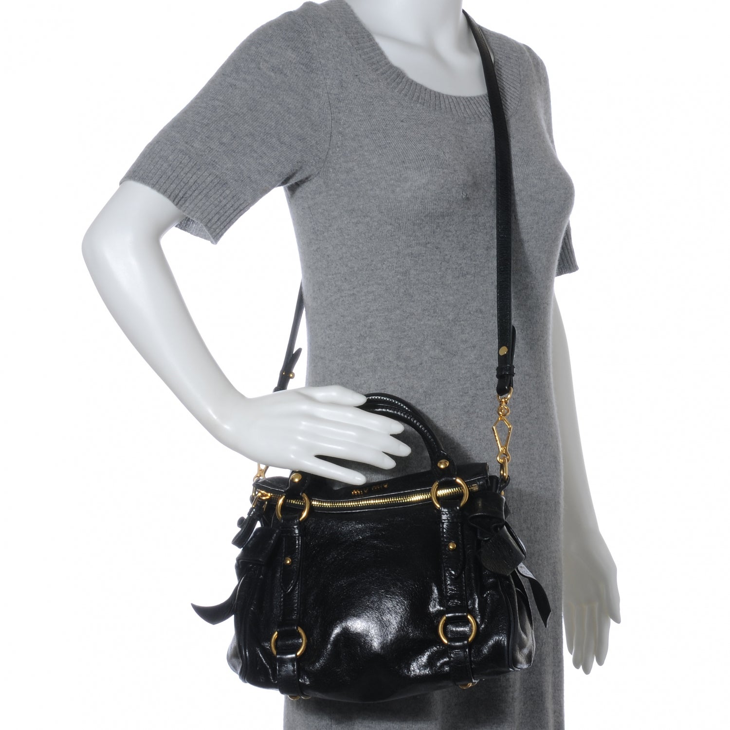 Miu Miu Vitello Lux Mini Bow Bag Nero Black 2 of 8