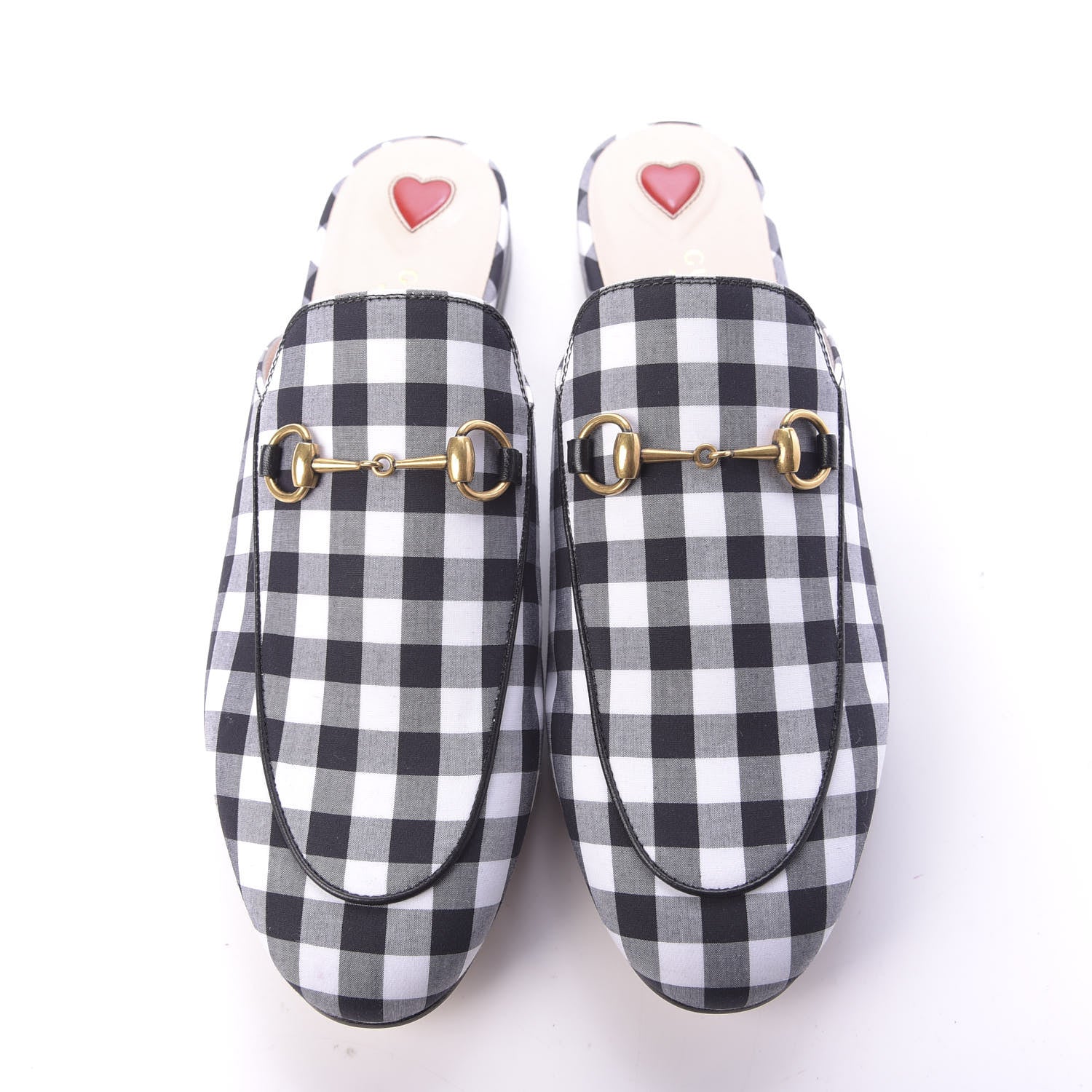 Gucci Cotton Gingham Womens Princetown Slippers 39 White Black 2 of 10