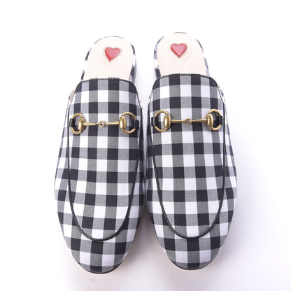 Gucci Cotton Gingham Womens Princetown Slippers 39 White Black 2 of 10