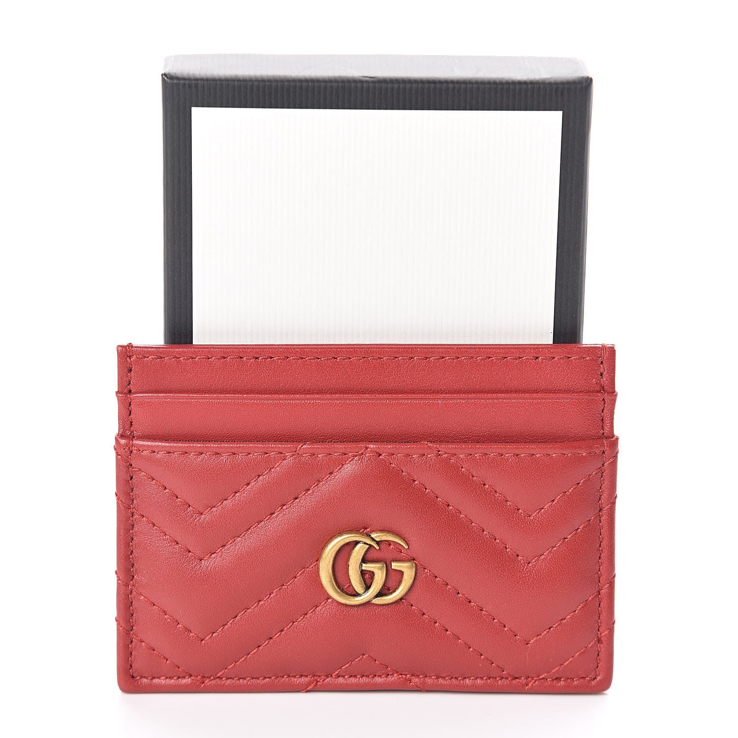 Gucci Calfskin Matelasse GG Marmont Card Holder Hibiscus Red 7 of 7