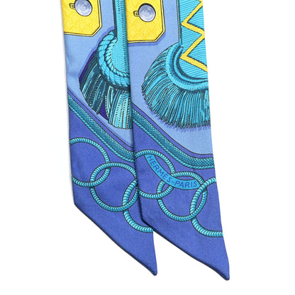 Hermes Silk Epaulettes Twilly Lavande Turquoise Jaune 2 of 5