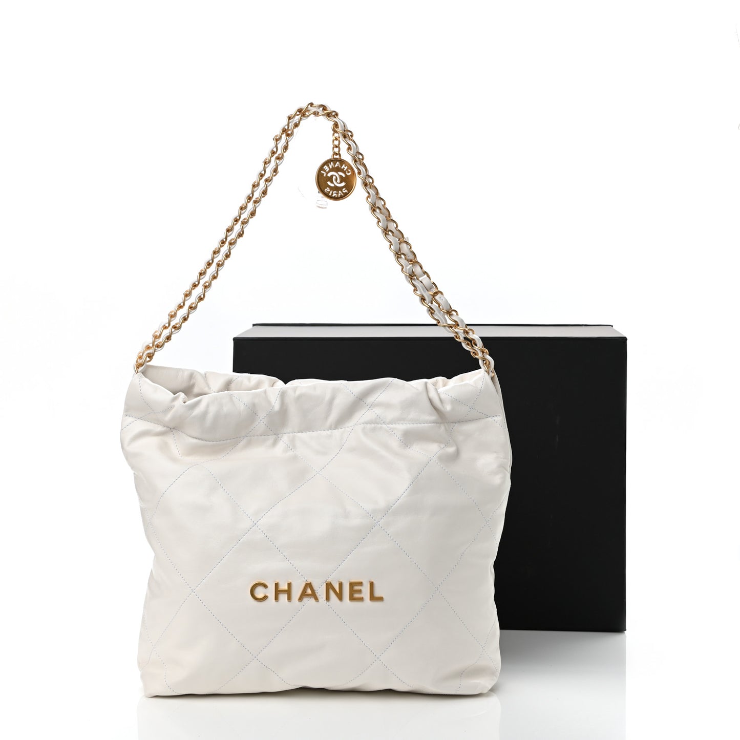 Shiny Calfskin Quilted Small Chanel 22 White
