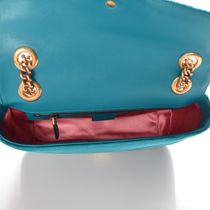 Gucci Velvet Matelasse Small GG Marmont Shoulder Bag Pavone Cyan 5 of 7