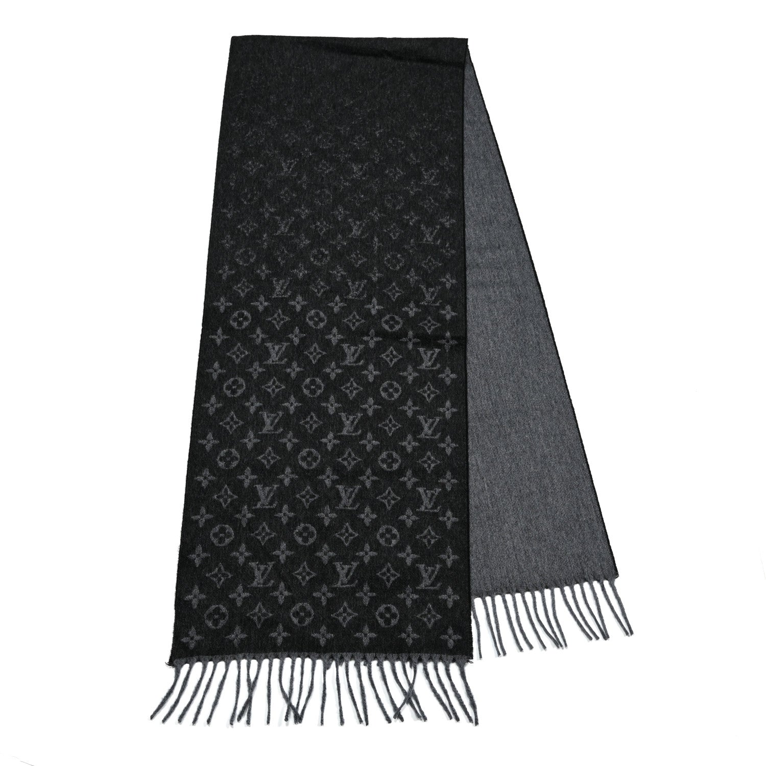 Louis Vuitton Cashmere Wool Monogram Gradient Scarf Black 2 of 4