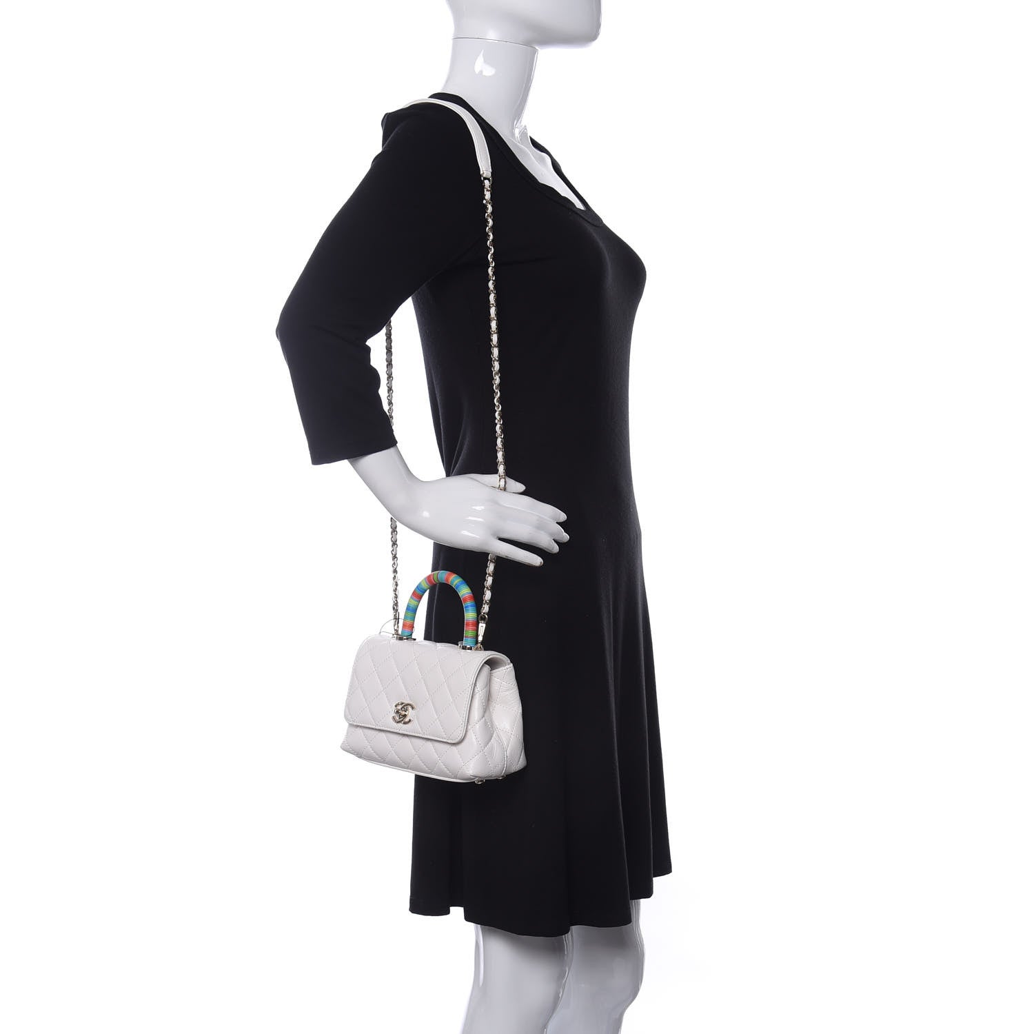 Chanel Goatskin Quilted Extra Mini Rainbow Coco Handle Flap White 2 of 11