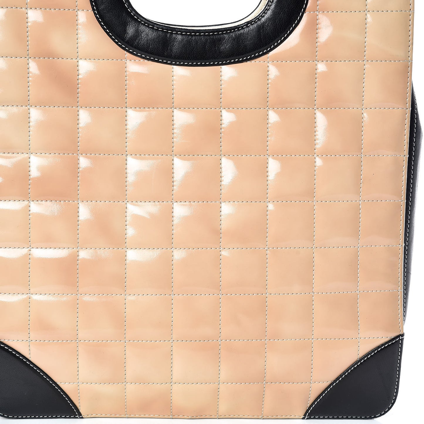 Patent Chocolate Bar Quilted Tote Beige Black