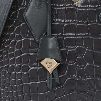 MCM Calfskin Crocodile Embossed Medium Neo Milla Tote Grey 6 of 10