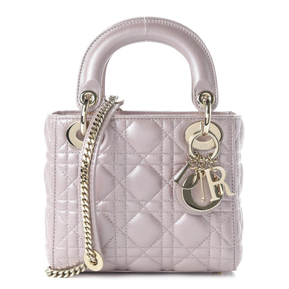 Christian Dior Metallic Lambskin Cannage Mini Lady Dior Lotus 1 of 10