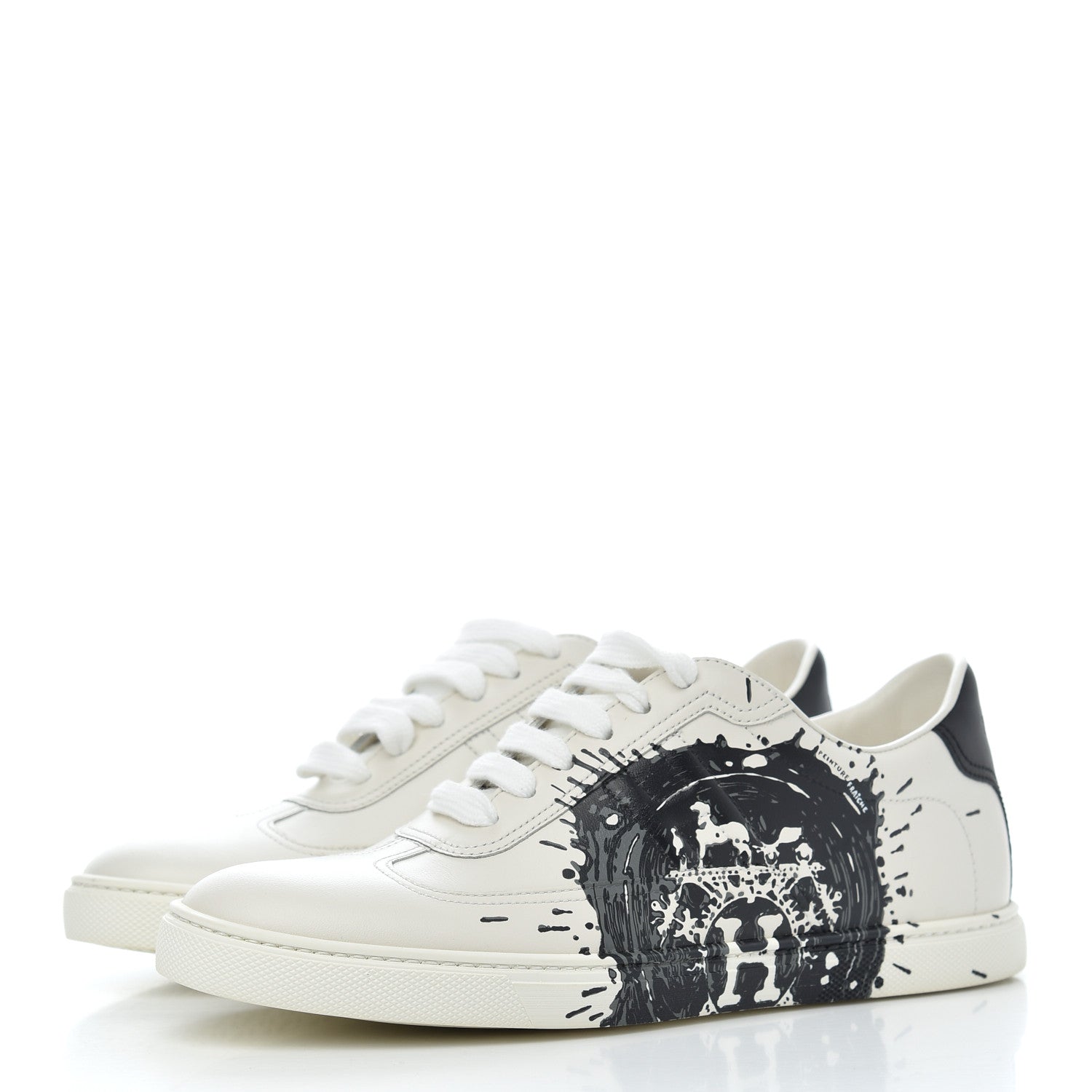 Hermes Swift Printed Peinture Fraiche Quicker Sneakers 37.5 White Black 3 of 10