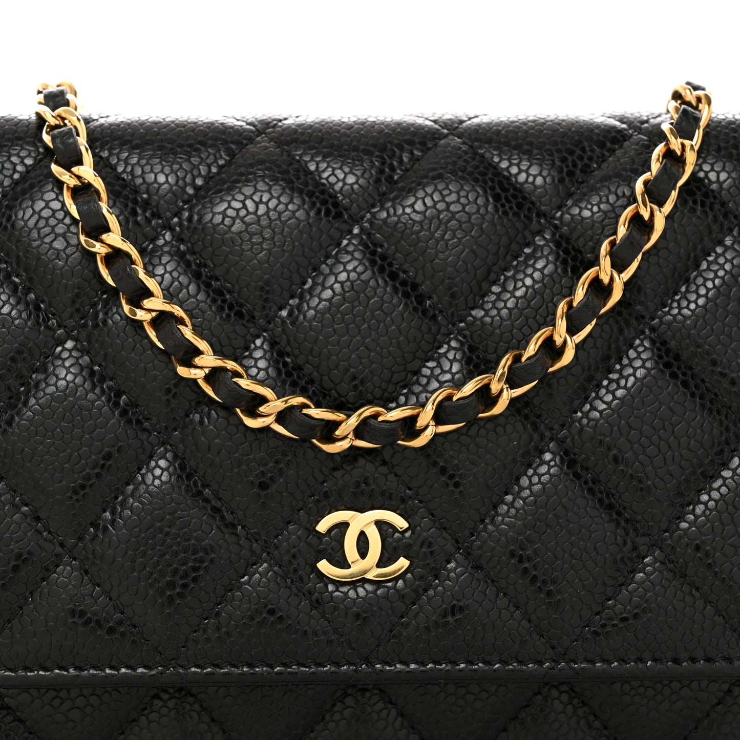 Caviar Quilted Wallet on Chain WOC Black