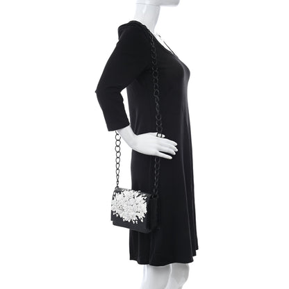 Nancy Gonzalez Crocodile Floral Applique Chain Shoulder Bag Black White 2 of 12