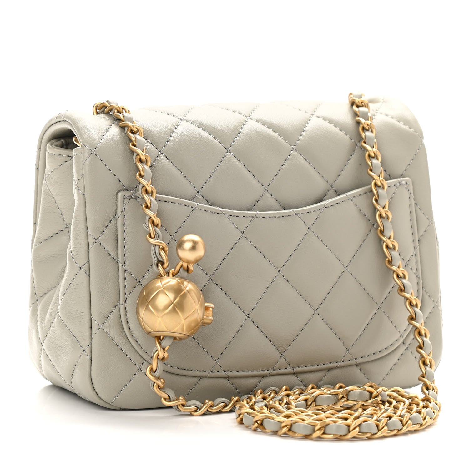 Chanel Lambskin Quilted Mini Pearl Crush Flap Light Grey 3 of 9