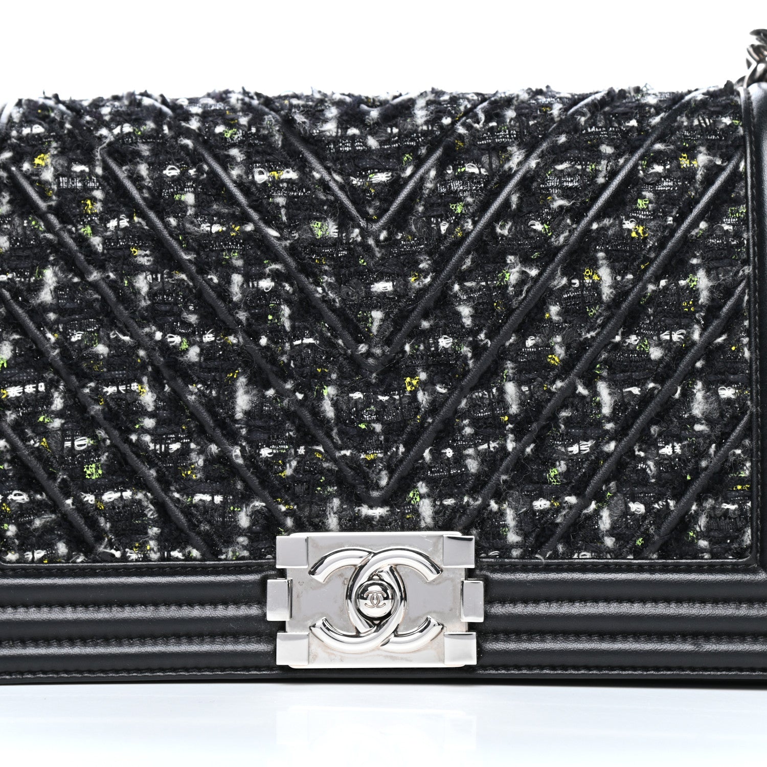 Chanel Lambskin Tweed Woven Medium Chevron Boy Flap Black 10 of 11