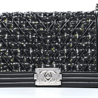 Chanel Lambskin Tweed Woven Medium Chevron Boy Flap Black 10 of 11