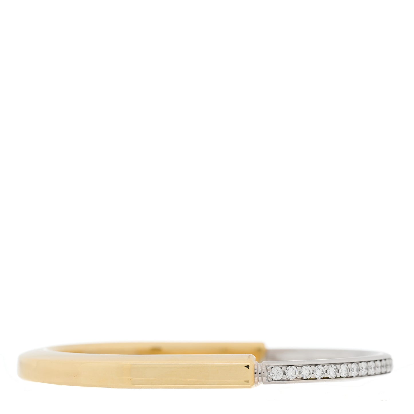 18K Yellow White Gold Diamond Tiffany Lock Half Pave Bangle Bracelet