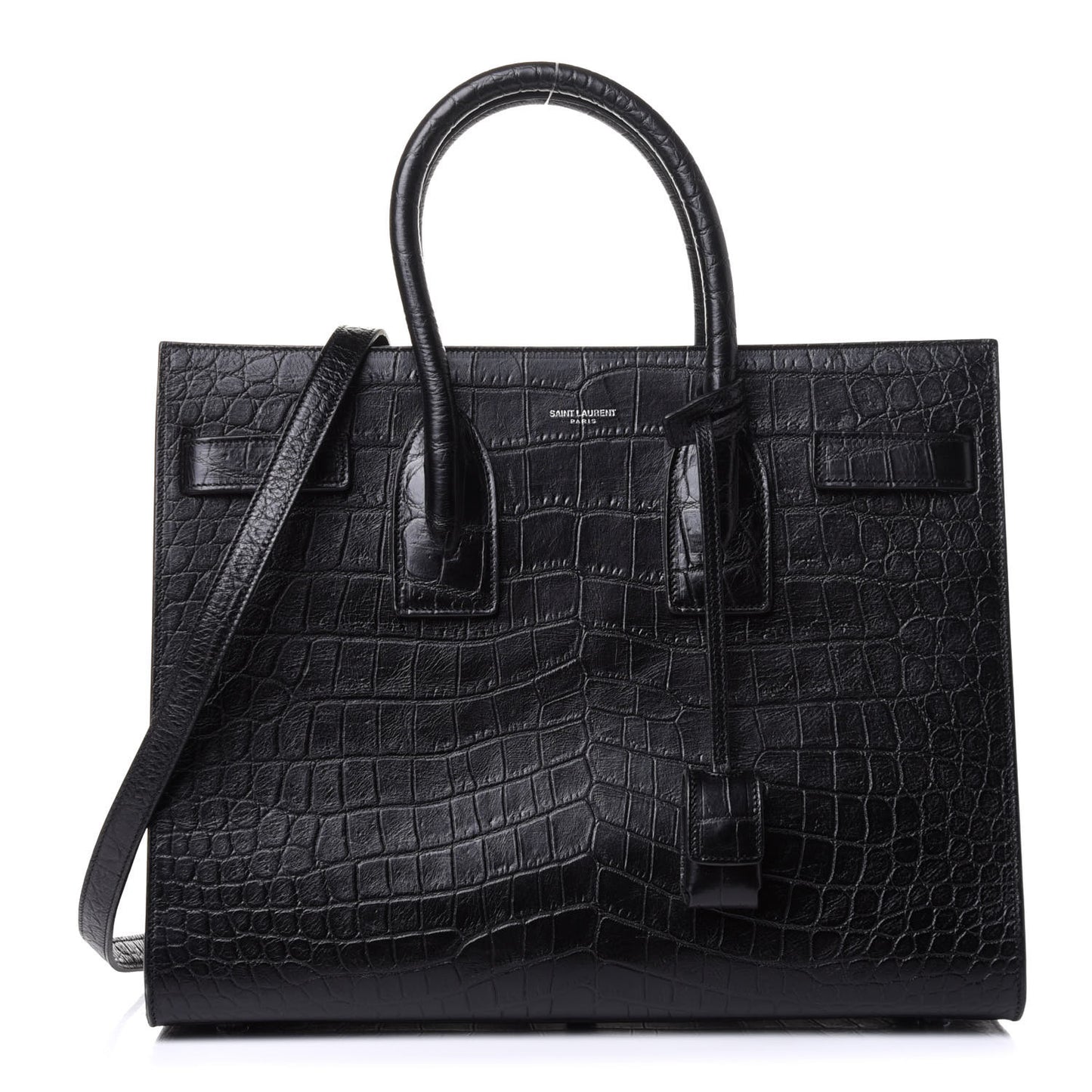 Calfskin Crocodile Embossed Small Sac de Jour Black