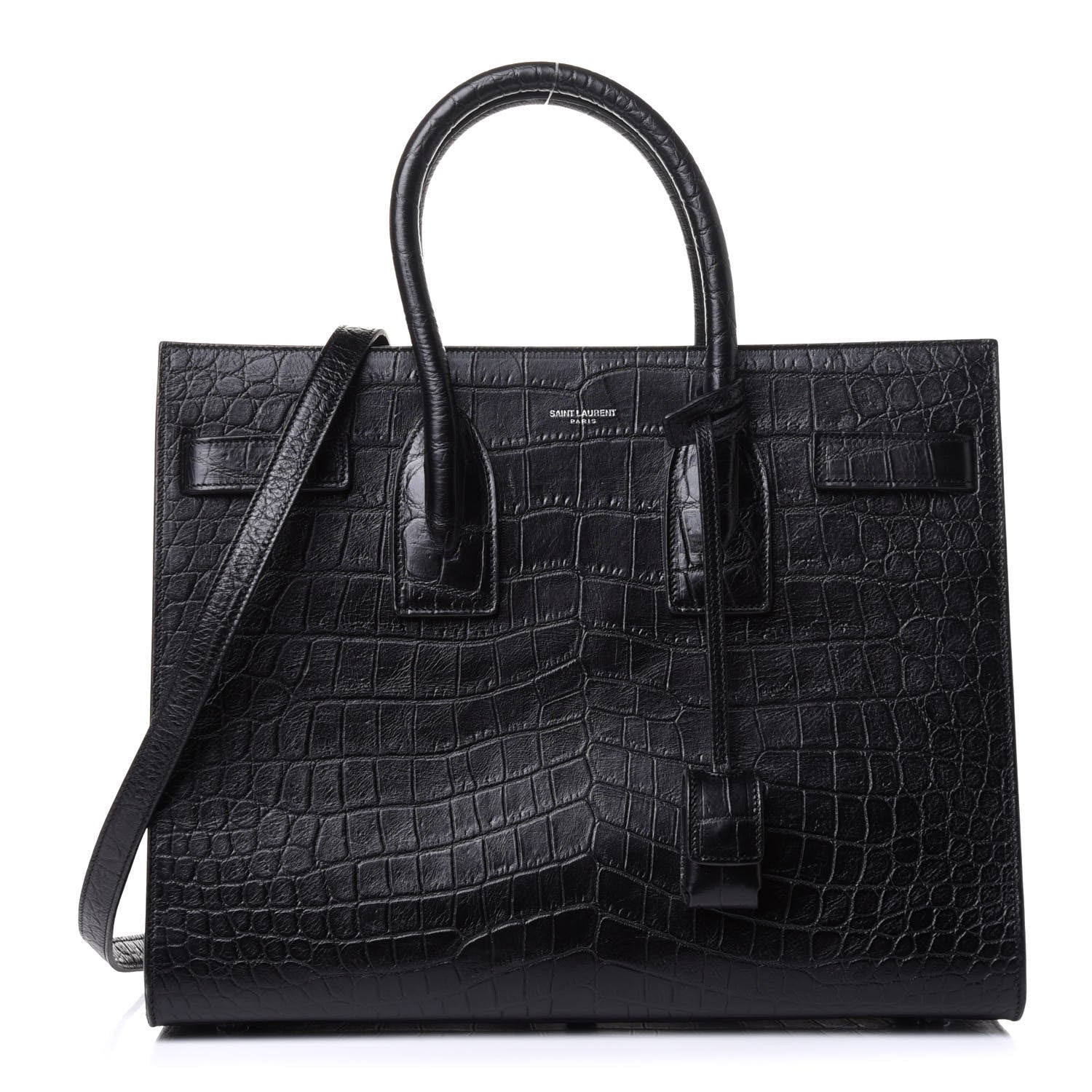 Saint Laurent Calfskin Crocodile Embossed Small Sac de Jour Black 1 of 9