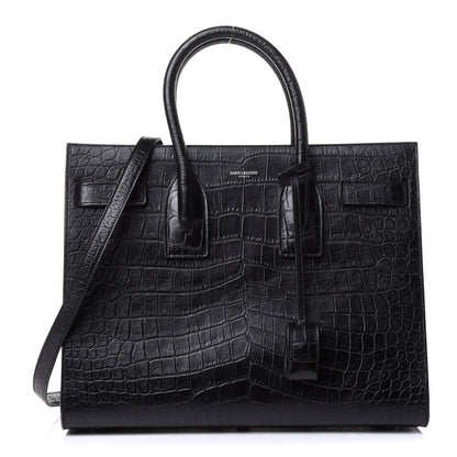 Saint Laurent Calfskin Crocodile Embossed Small Sac de Jour Black 1 of 9