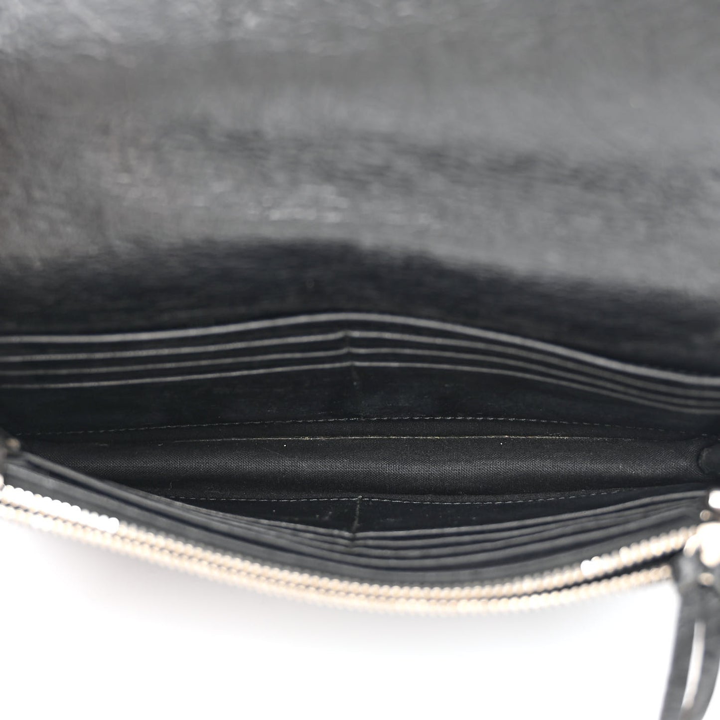 Grained Calfskin Classic Silver Hardware Wallet on Chain Black