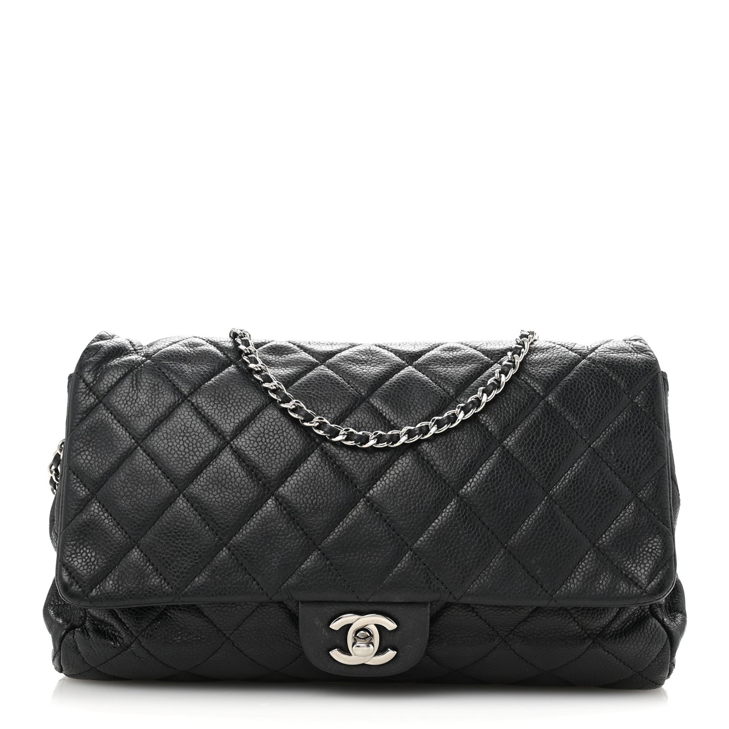 Caviar Quilted Clutch With Chain Flap Black
