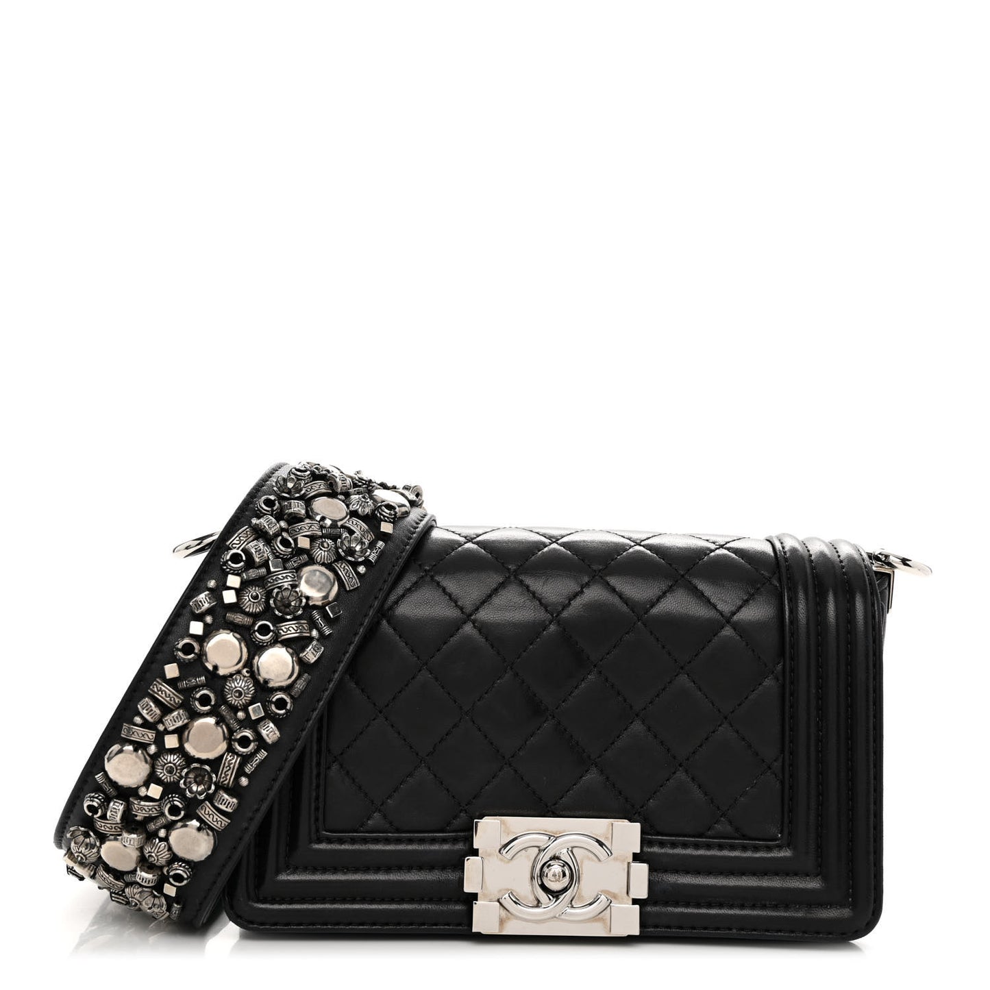 Lambskin Studded Galuchat Stingray Small Boy Crossbody Flap Black