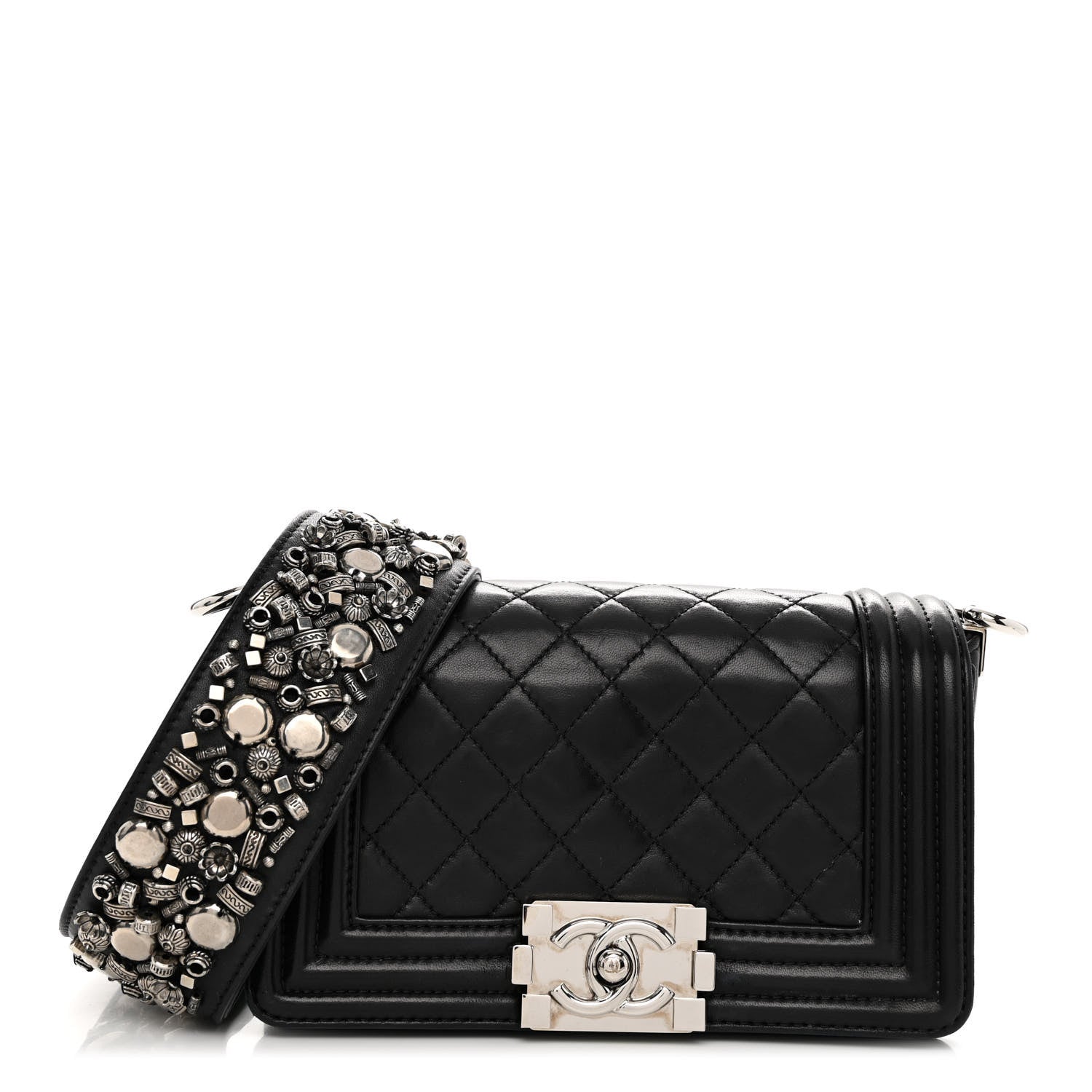 Chanel Lambskin Studded Galuchat Stingray Small Boy Crossbody Flap Black 1 of 10