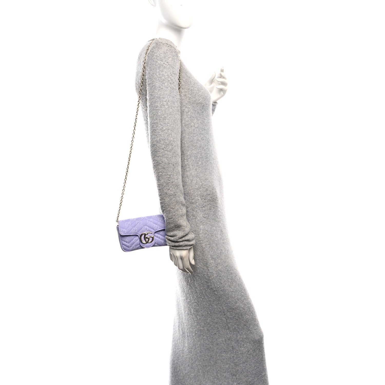 Gucci Denim GG Monogram Mini GG Marmont Shoulder Bag Light Purple 2 of 10