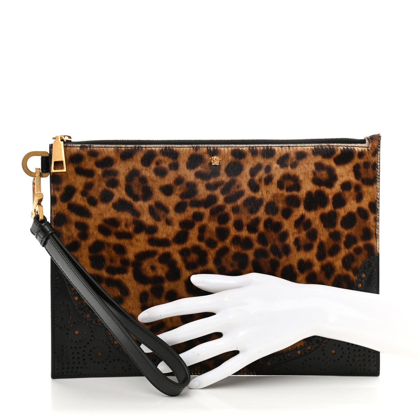 Faux Fur Leopard Print Portfolio Case Black