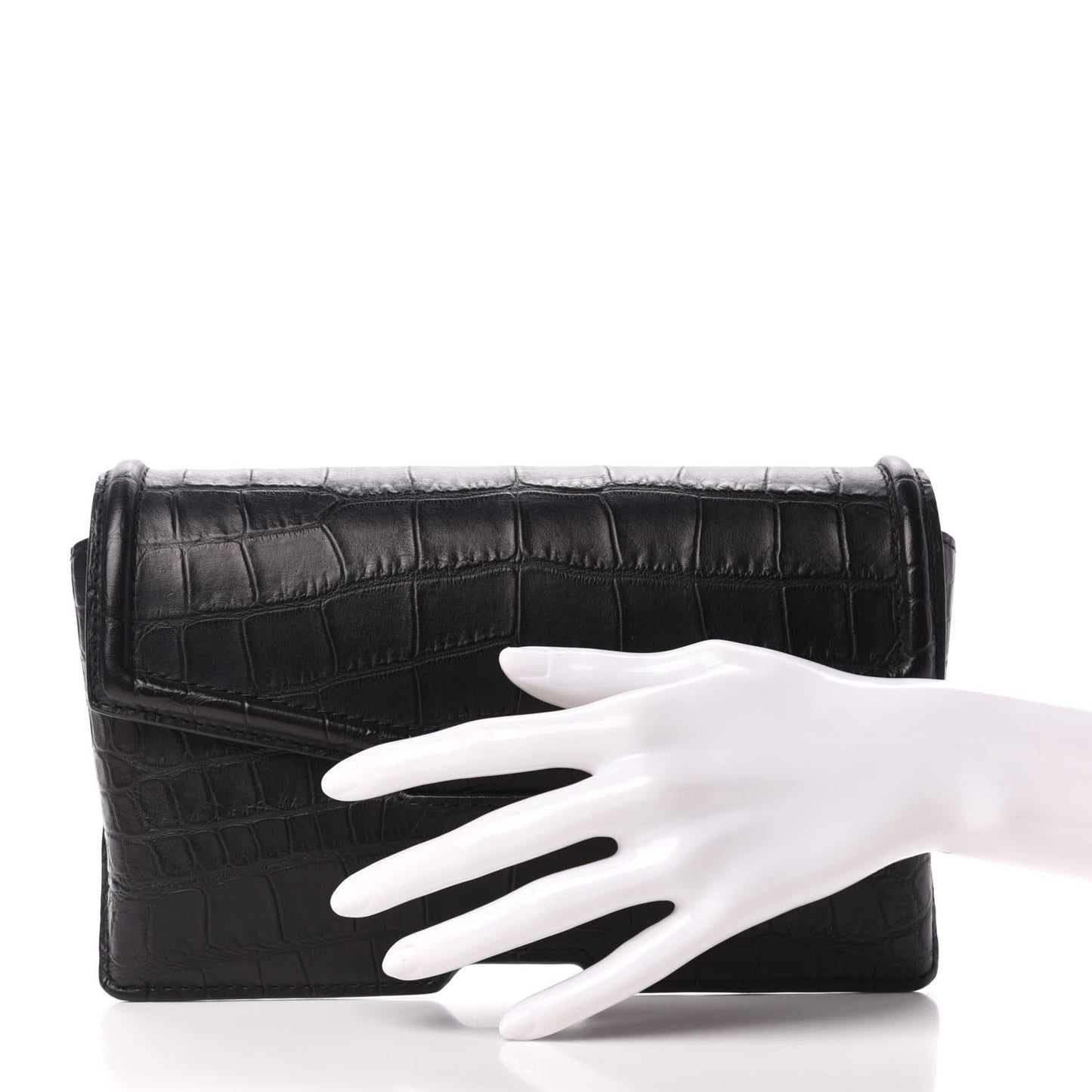 Calfskin Crocodile Embossed Clutch Black