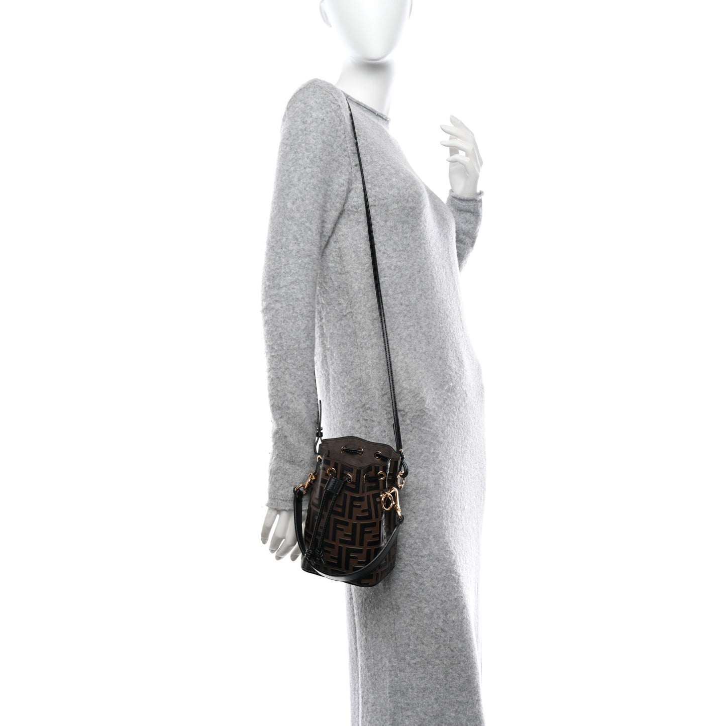 Vitello Liberty F is Fendi Bi-Color FF 1974 Embossed Mini Mon Tresor Bucket Bag Maya Black