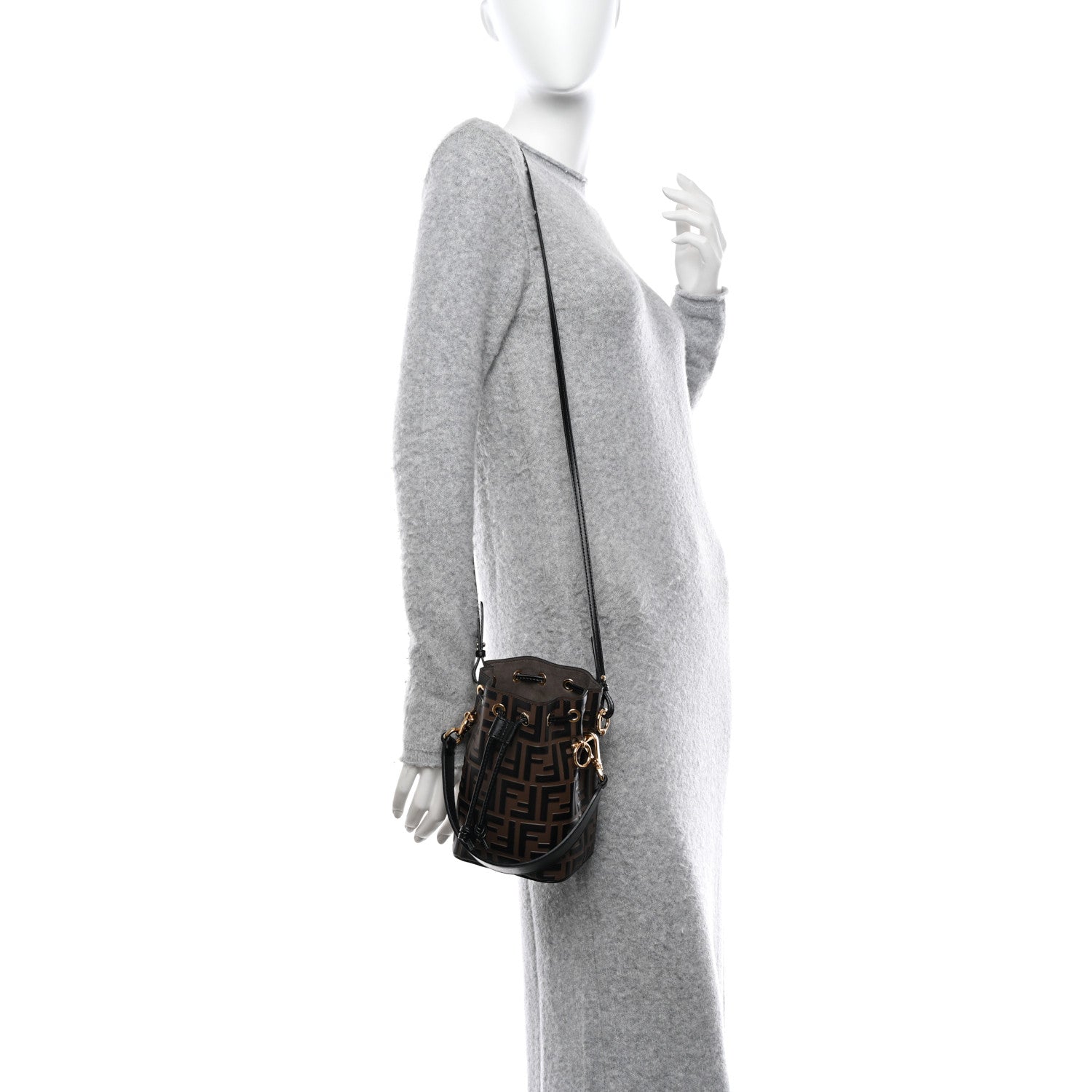 Fendi Vitello Liberty F is Fendi Bi-Color FF 1974 Embossed Mini Mon Tresor Bucket Bag Maya Black 2 of 10
