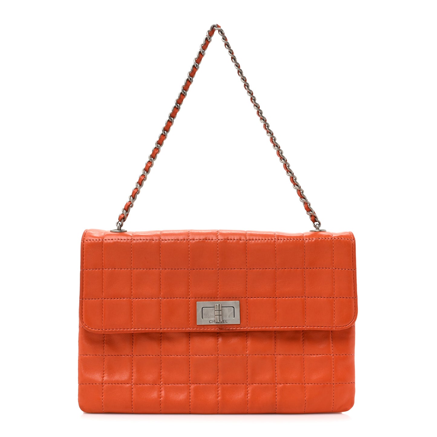Lambskin Chocolate Bar Mademoiselle Flap Orange
