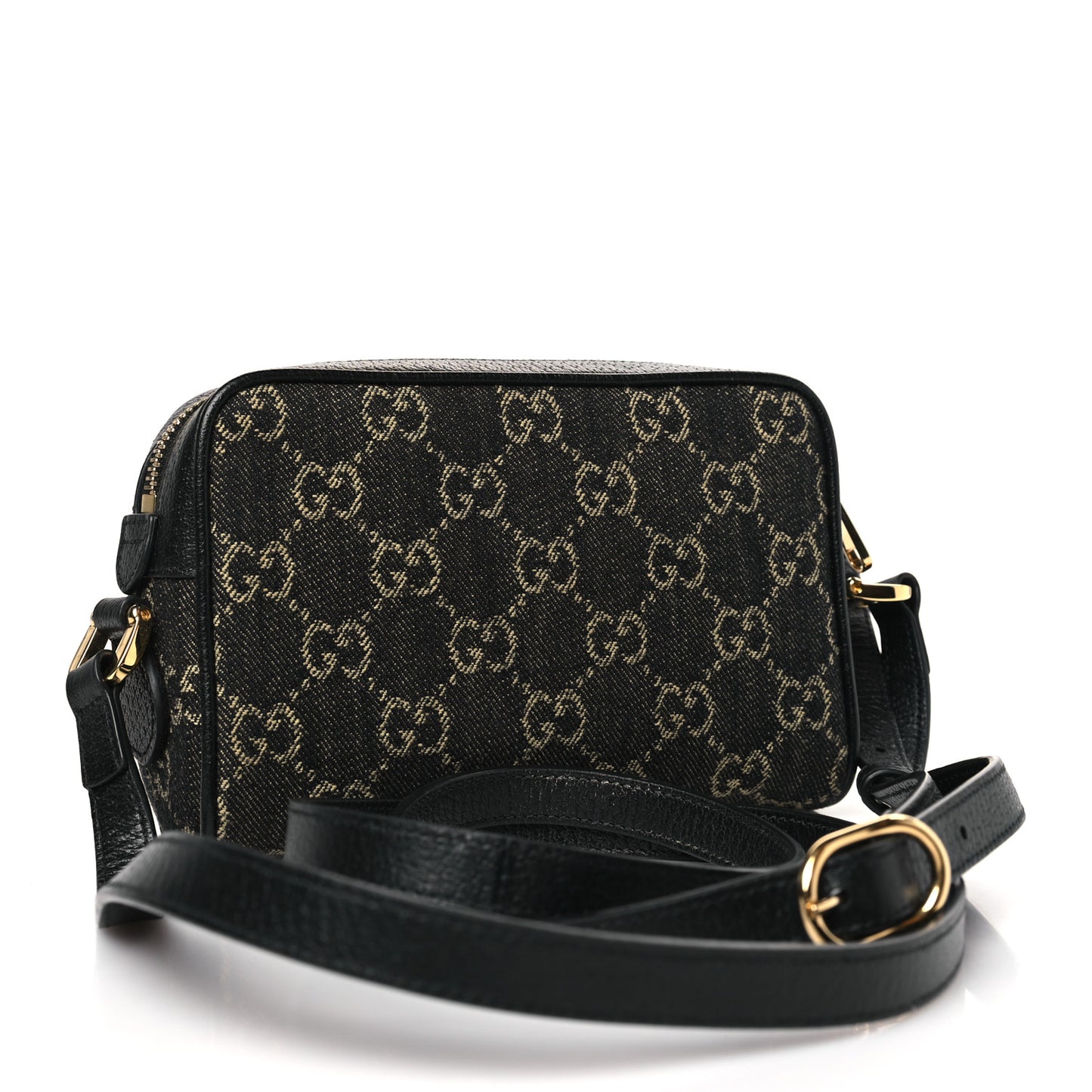 Jacquard Black Denim GG Monogram Textured Dollar Calfskin Mini Ophidia Shoulder Bag Black Ivory