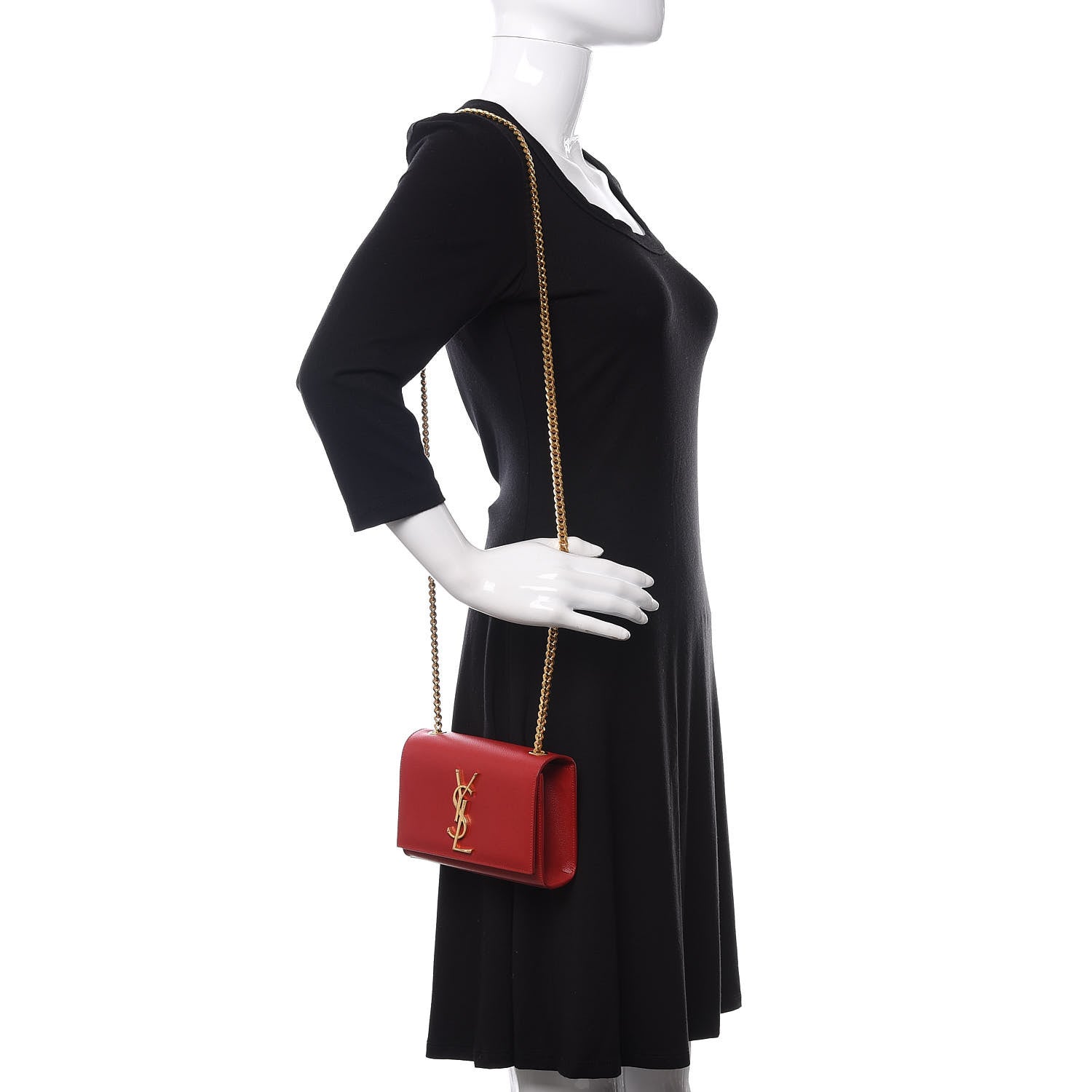 Saint Laurent Grain De Poudre Small Monogram Kate Satchel Red 2 of 12