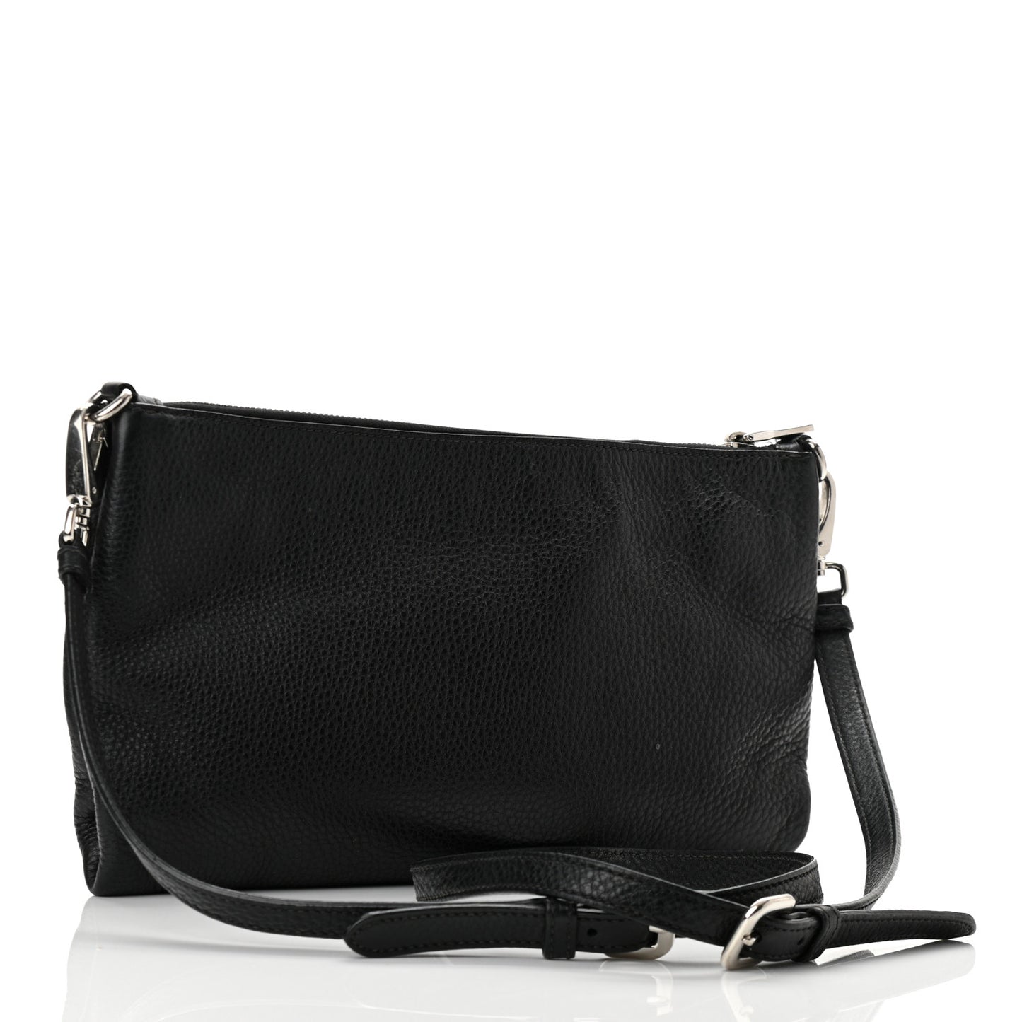 Vitello Daino Zippered Crossbody Bag Black