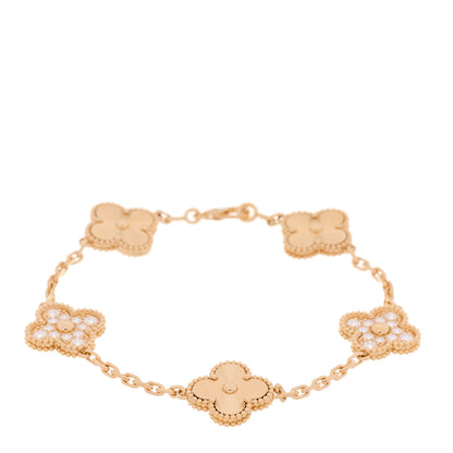 Van Cleef & Arpels 18K Yellow Gold Diamond 5 Motifs Guilloche Vintage Alhambra Bracelet 1 of 7