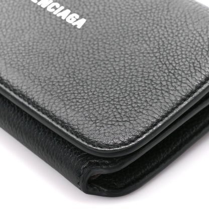 Balenciaga Grained Calfskin Logo Cash Phone Holder Wallet On Chain Black White 10 of 12