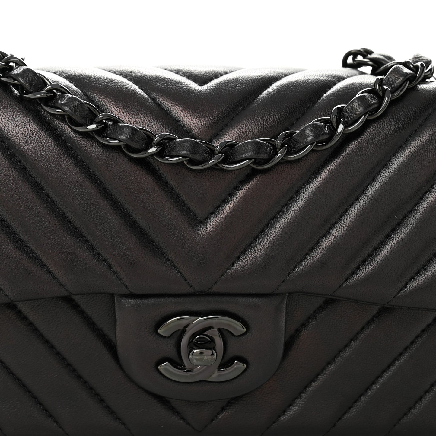 Lambskin Chevron Quilted Mini Rectangular Flap So Black