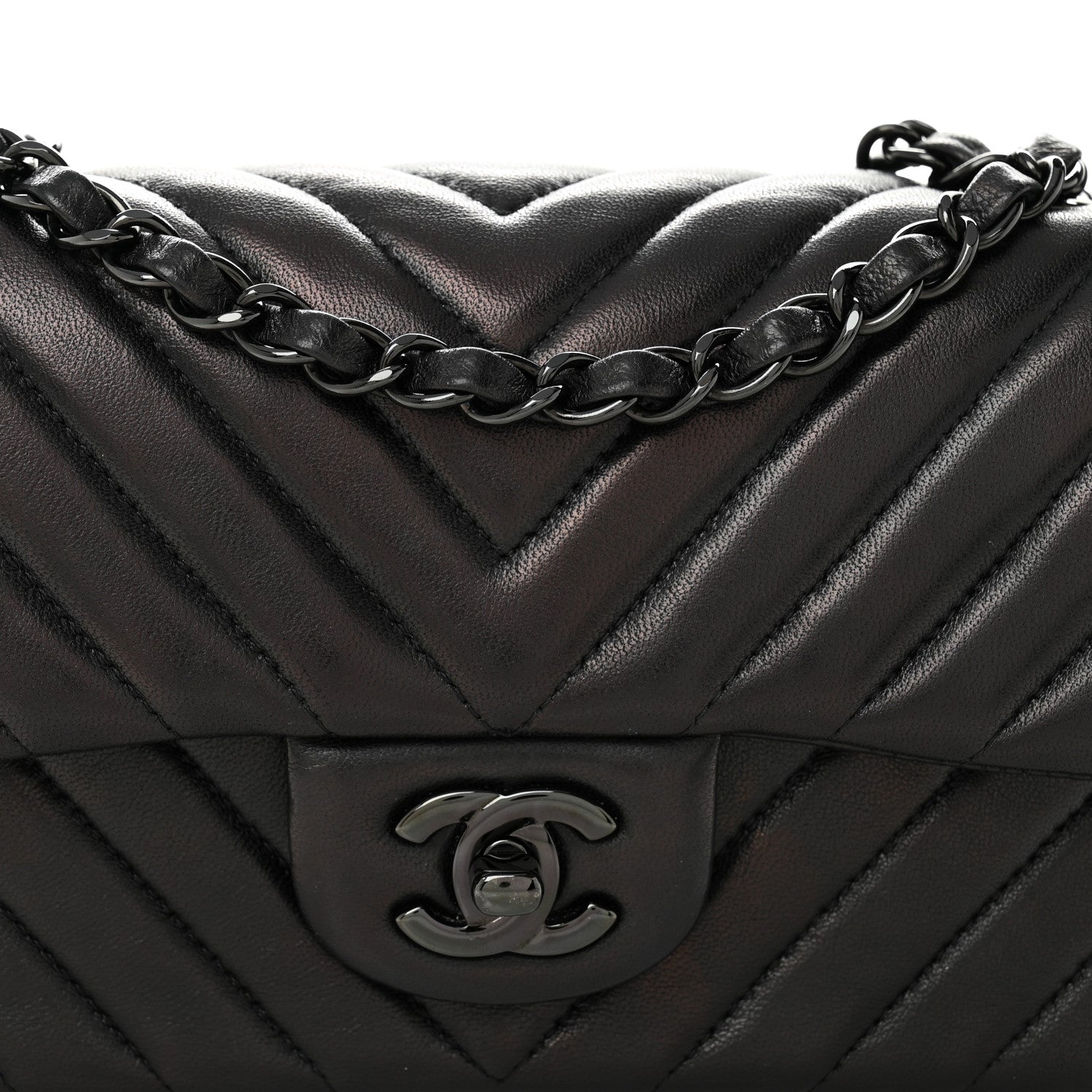 Chanel Lambskin Chevron Quilted Mini Rectangular Flap So Black 8 of 11