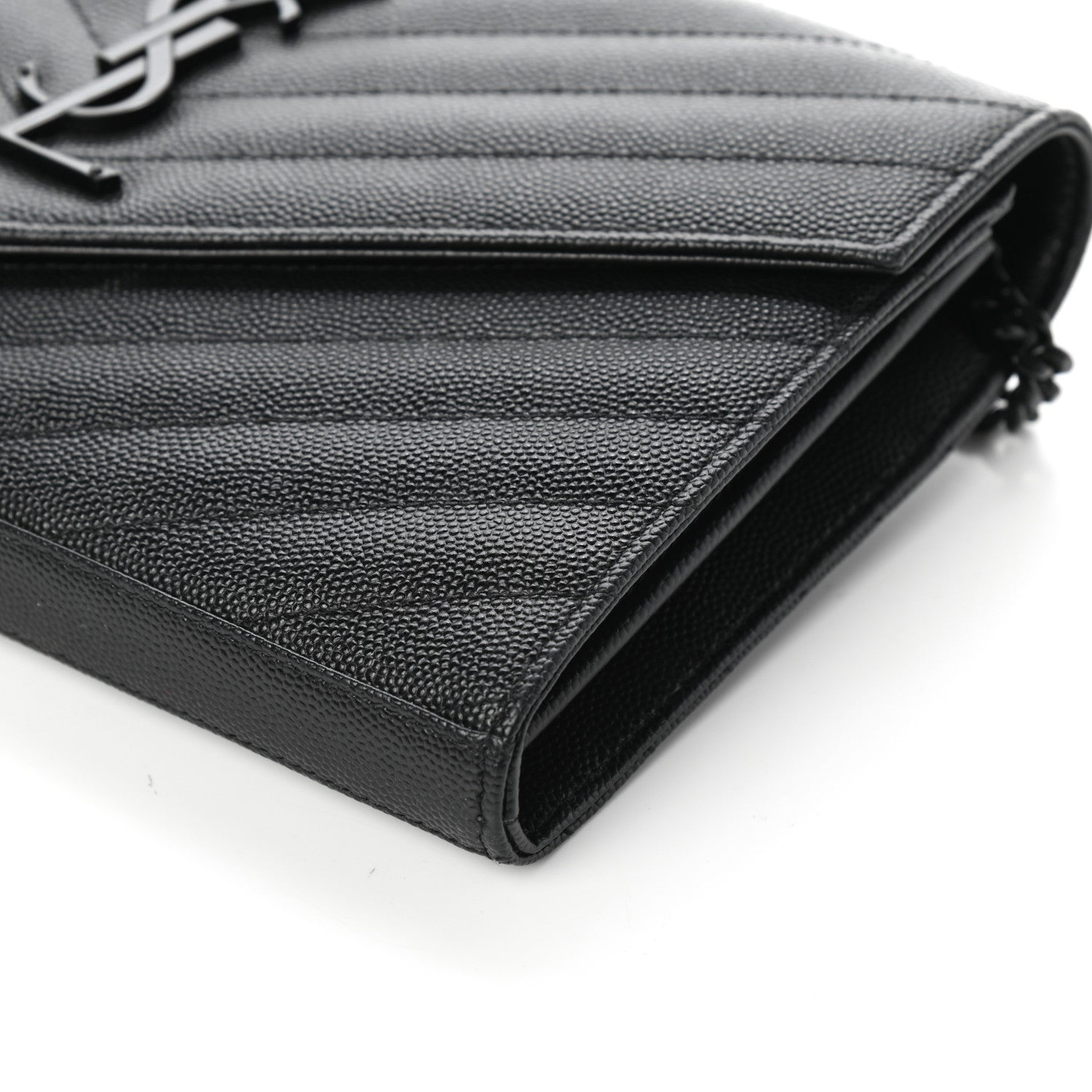 Saint Laurent Grain De Poudre Matelasse Chevron Monogram Chain Wallet Black 8 of 8