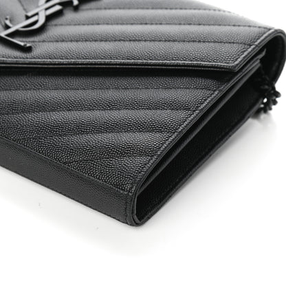 Saint Laurent Grain De Poudre Matelasse Chevron Monogram Chain Wallet Black 8 of 8