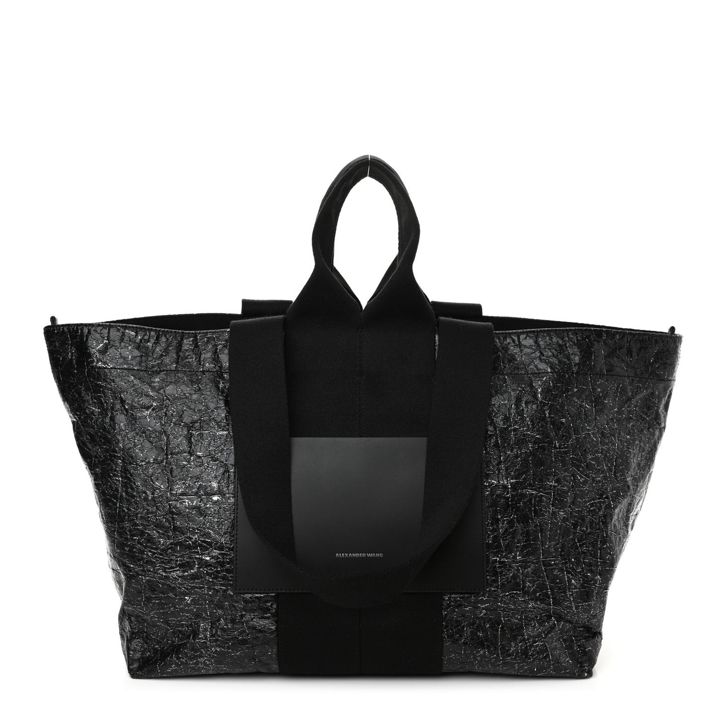 Crackled Coated Canvas Extra Large AW Logo Tote Black