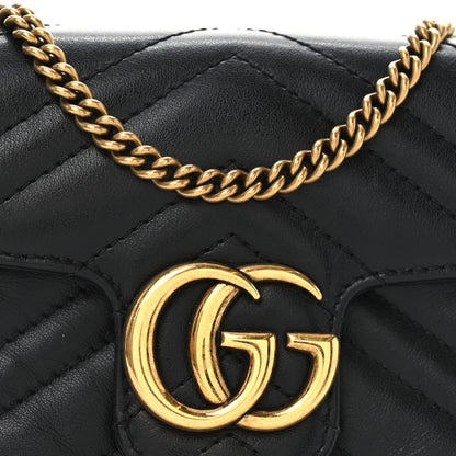 Gucci Calfskin Matelasse Super Mini GG Marmont Shoulder Bag Black 8 of 10