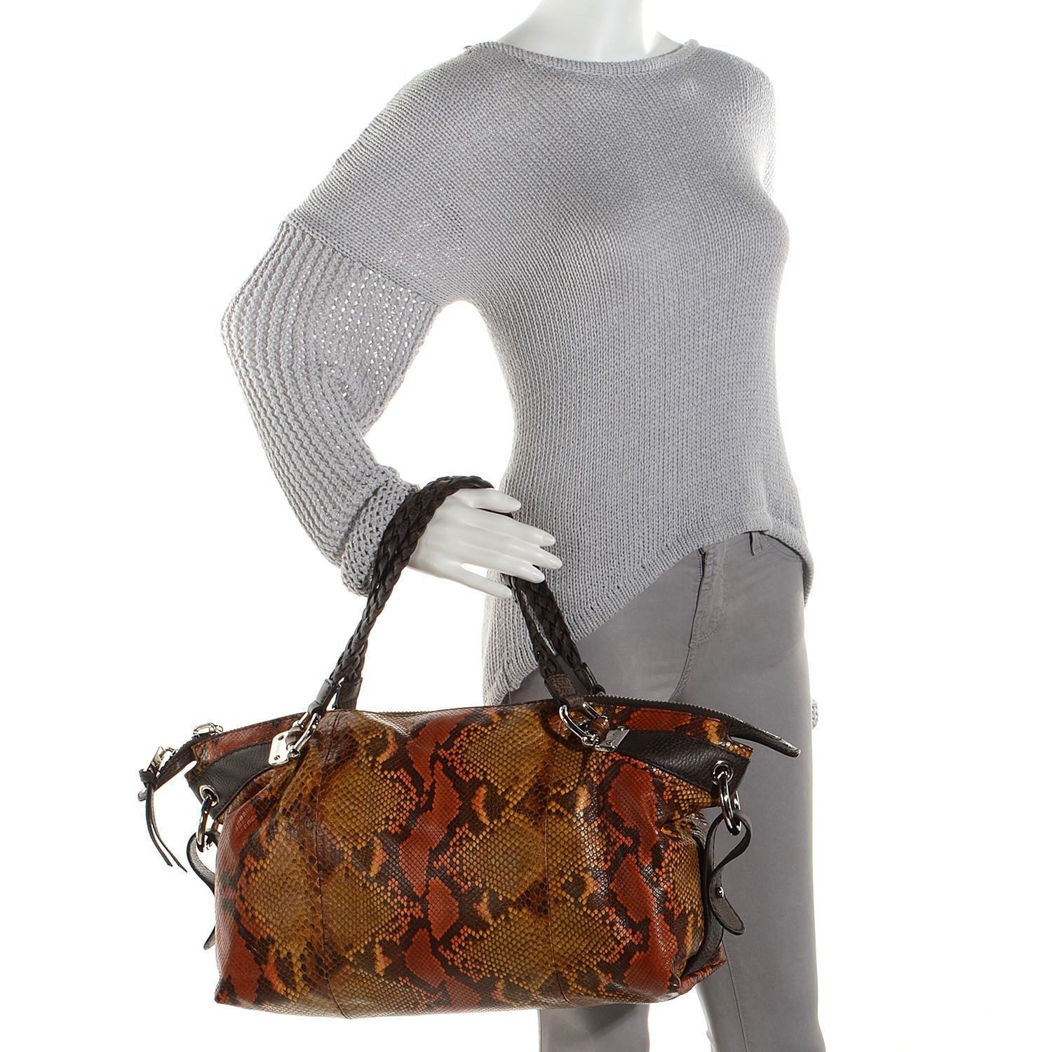 Gucci Python Bamboo Bar Medium Tote Brown 2 of 8