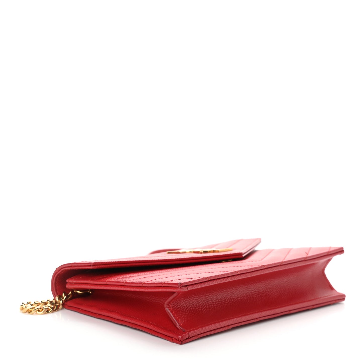 Grain De Poudre Matelasse Chevron Monogram Envelope Chain Wallet New Red