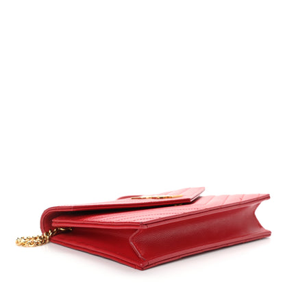 Saint Laurent Grain De Poudre Matelasse Chevron Monogram Envelope Chain Wallet New Red 3 of 11