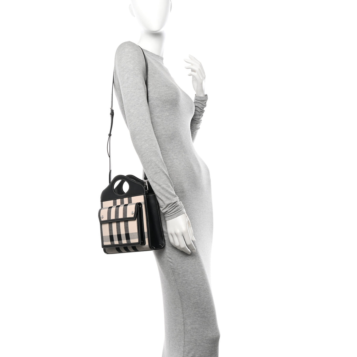 Smooth Calfskin Archive Canvas Check Mini Pocket Bag Butter Beige Black