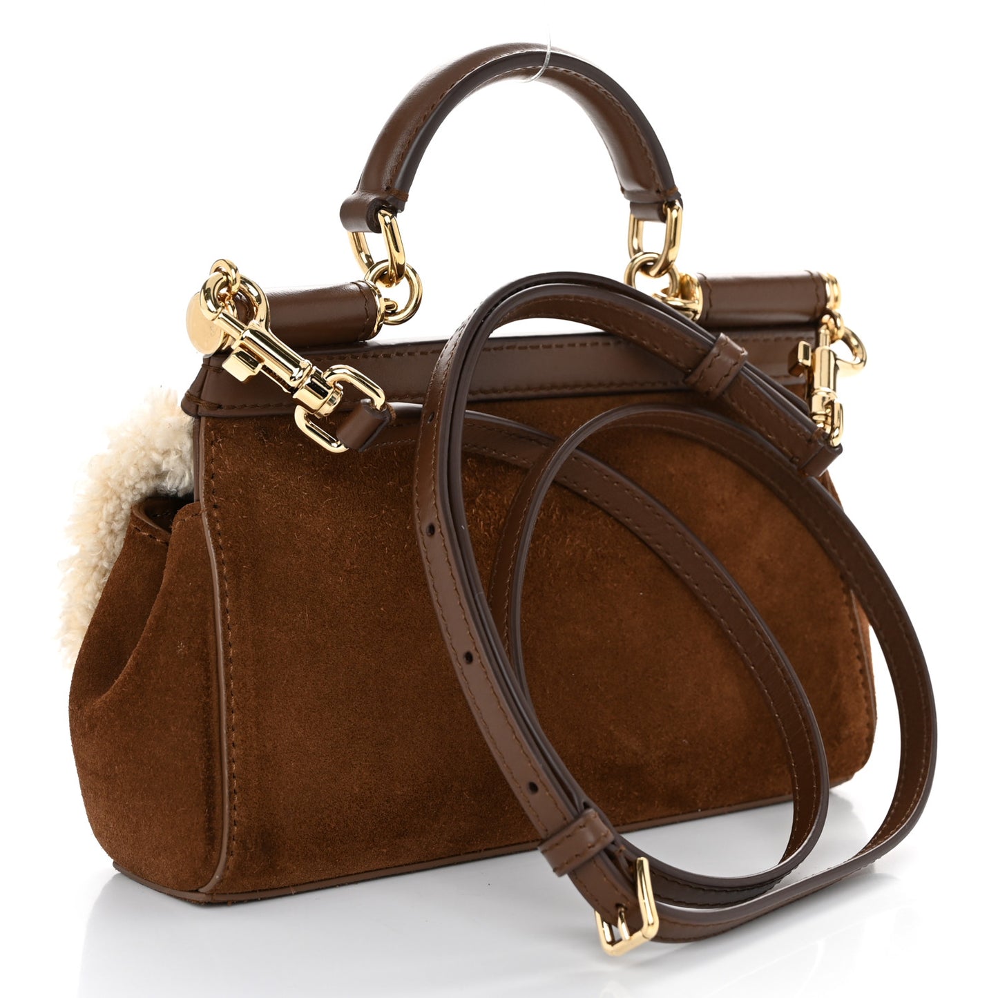 Suede Shearling Mini Miss Sicily Satchel Marrone Caffe Latte