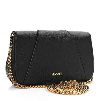 Versace Grainy Calfskin Virtus V Mini Wallet Chain Crossbody Black 3 of 8